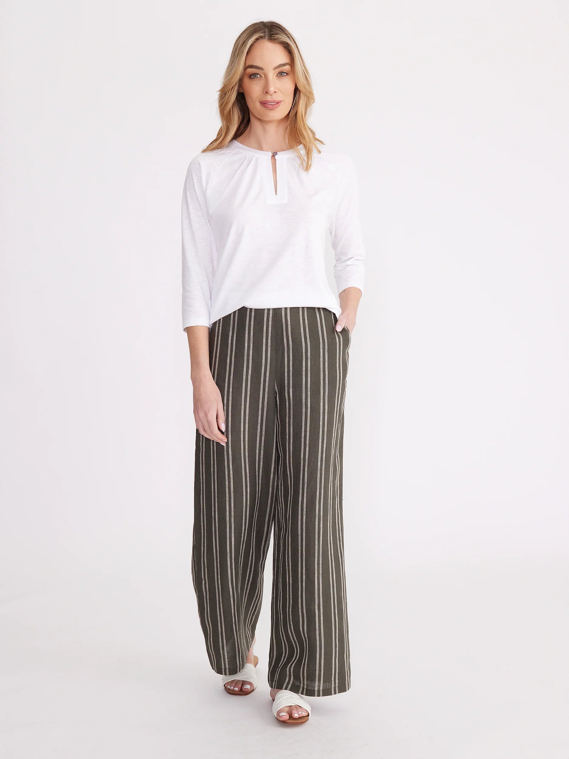 Yarra Trail Stripe Pant - Pine Green Elegant Wool Trousers