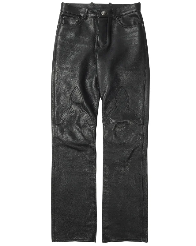 Fleur Knee Leather Pants Cozy Full-Length Pants