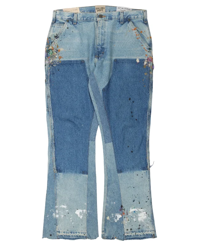 Paint Splattered Flare Carpenter Pants Chic Checkered Pants