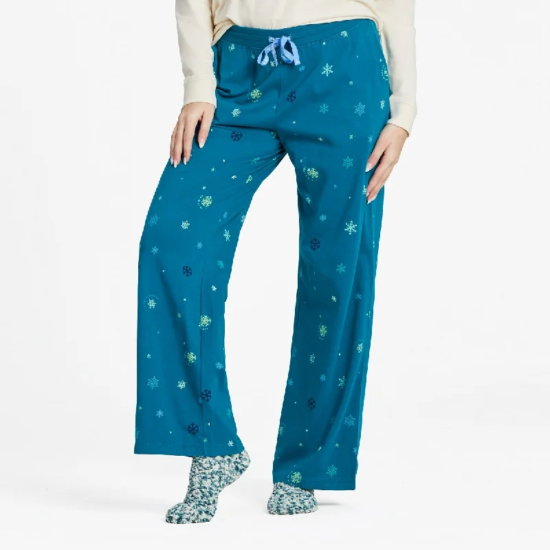 Life is Good Women's Snow Flurries Pattern Sleep Pants, Vintage Blue Stylish Elastic Waist Pants