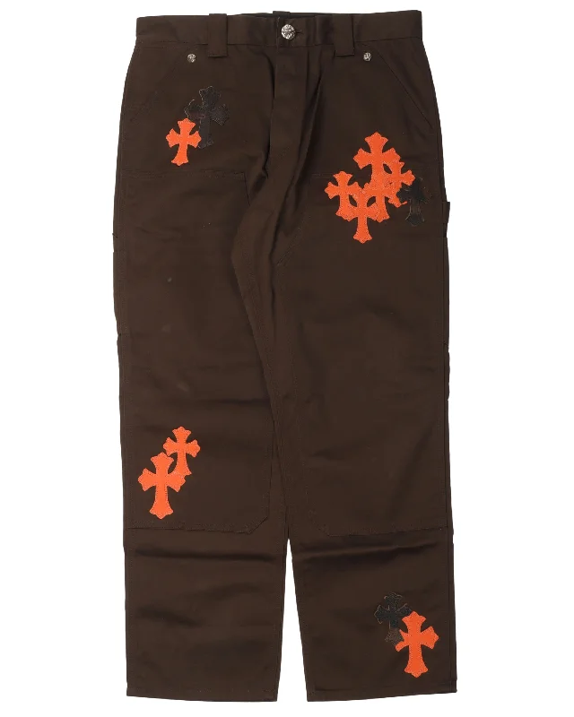 Double Knee Cross Patch Pants Trendy Tapered Pants