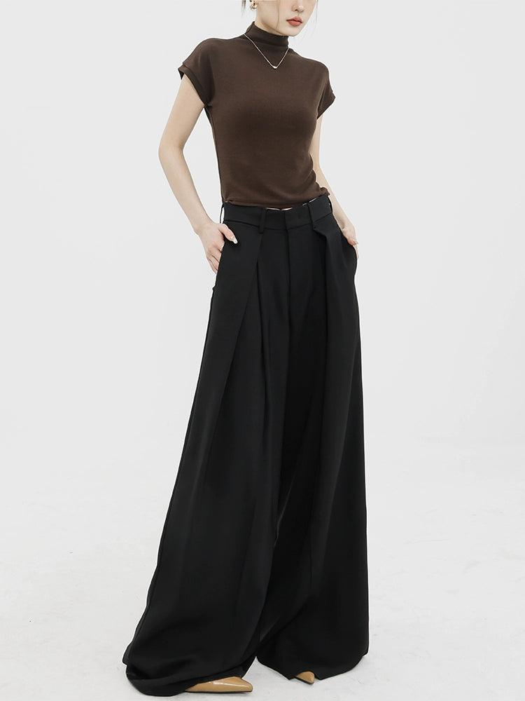 Dramatic Noir Wide-Leg Palazzo Pants Comfy High-Waist Jeans