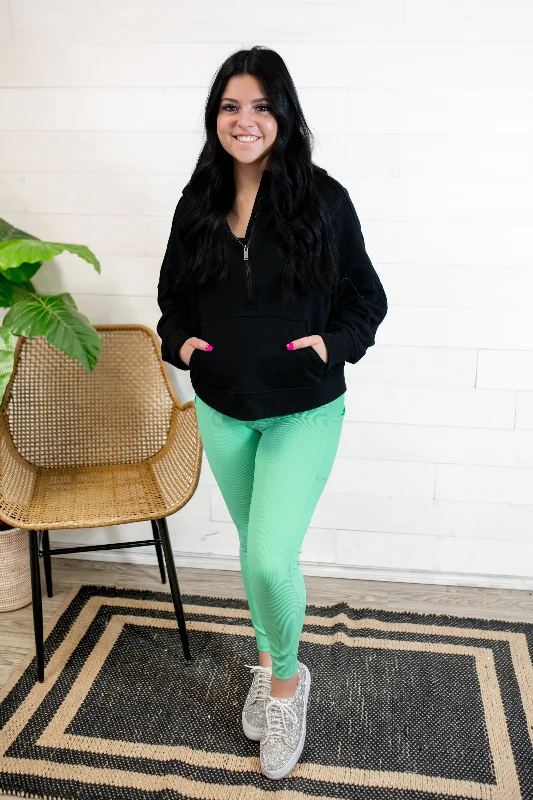 Nylon Rib Long Length Yoga Pant with Side Pocket-Digital Green Comfy Zip-Up Pants