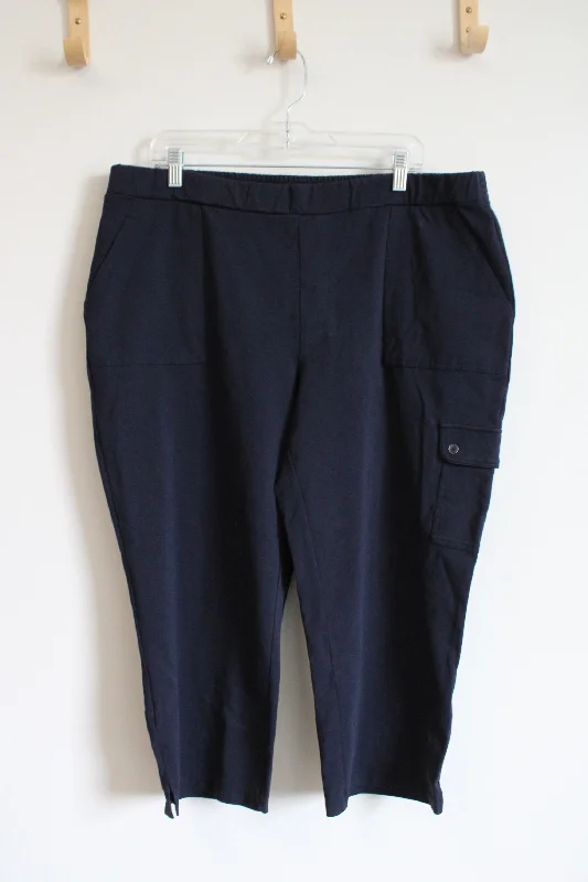 Susan Graver Weekend Navy Cargo Capri Pants | XL Classic Bootcut Trousers