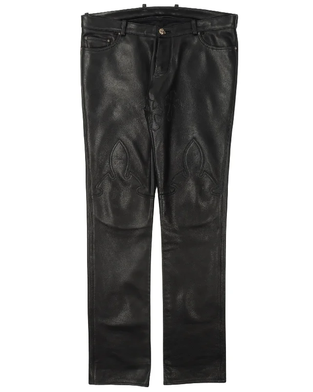 Leather Cross Leather Fleur Knee Pants Relaxed Lounge Trousers