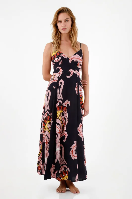 Women's Printed Maxi Dress Cozy Maxi Dress with Slit