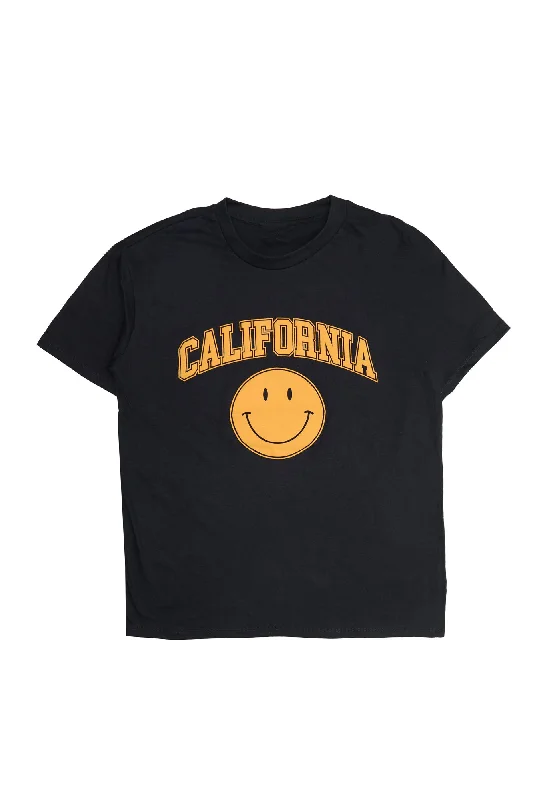 California Smiley Graphic Relaxed Tee Silk Blend Satin Velvet