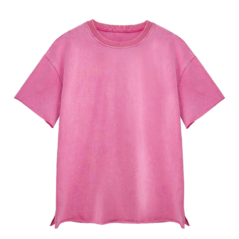 100% Cotton Acid Washed Pink Side Slit T-shirt Satin Fabric Silk Fabric Chiffon Fabric