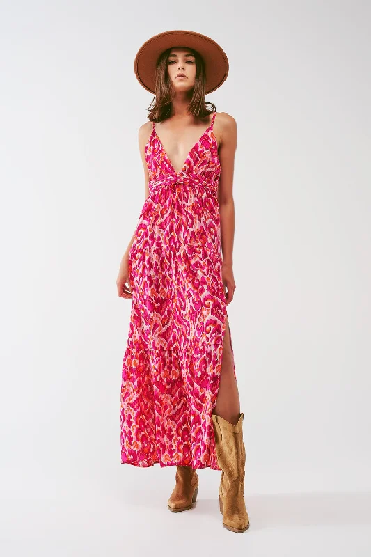 Floral maxi Dress - Fuchsia Stylish Longline Maxi Dress