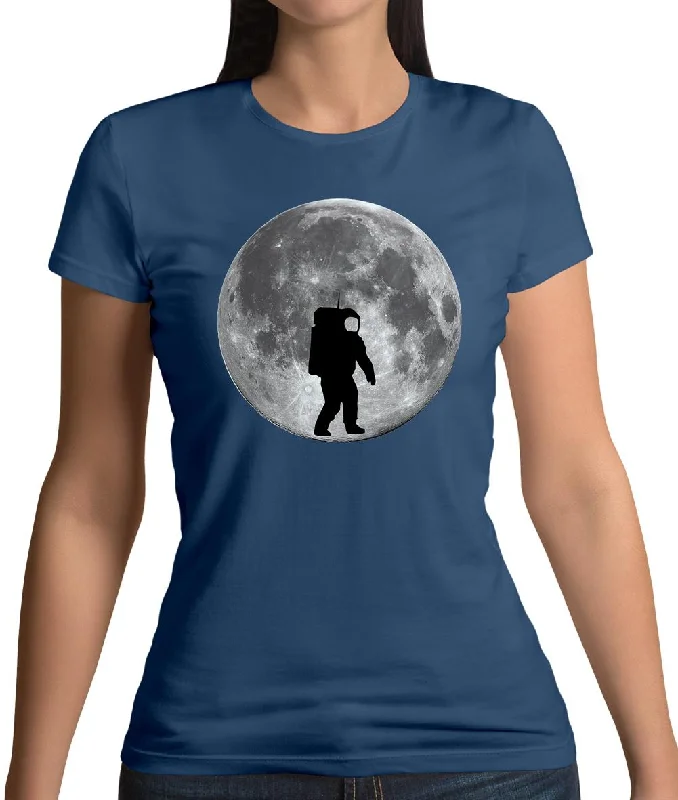 Astronaut On The Moon Womens T-Shirt Front Pockets Side Pockets Patch Pockets