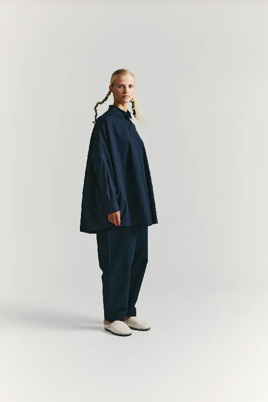 ATOMLESS LESS SHIRT - COT - NAVY Hooded Caped Shawl Collar