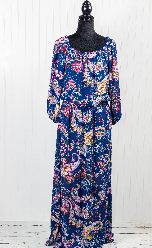 Bisou Bisou Michele Bohbot Floral Long Sleeve Maxi Dress Elegant Maxi Dress with Lace