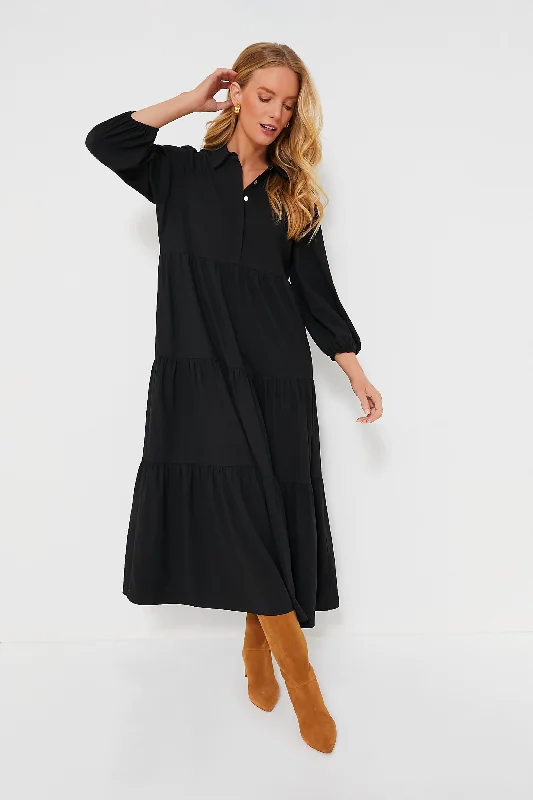 Black Crepe Mabel Maxi Dress Trendy V-Neck Maxi Dress