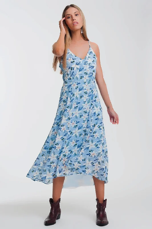 Cami Strap Maxi Dress in Blue Floral Elegant Lace Maxi Dress