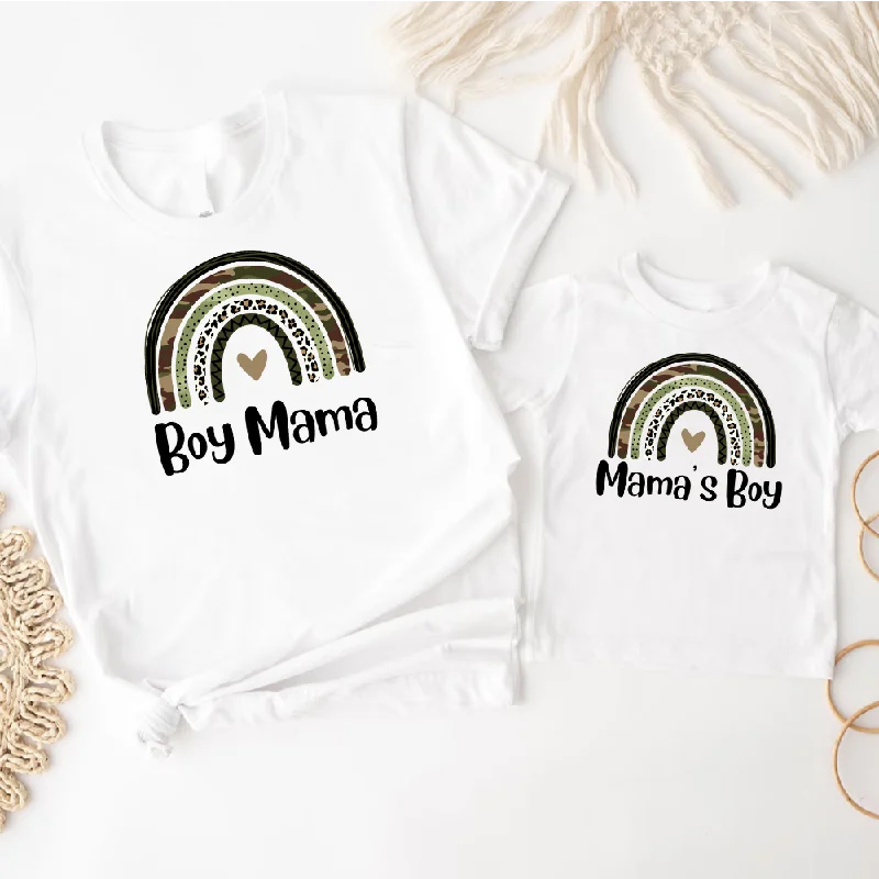 Camo Rainbow Boy Mama & Mama's Boy Matching White T-shirts Collared Crew Neck Turtle Neck