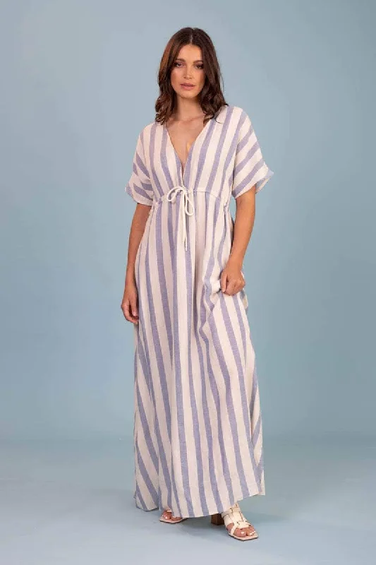 Capri Maxi Dress Blue Stripe Trendy Maxi Dress with Lace