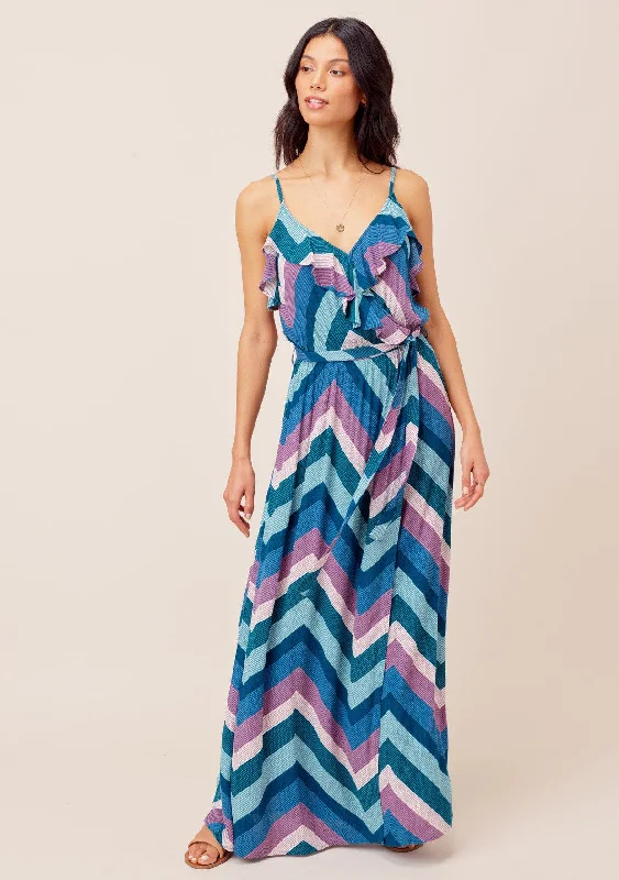 Cecily Color-Pop Ruffle Maxi Dress Fashionable Asymmetrical Maxi Dress