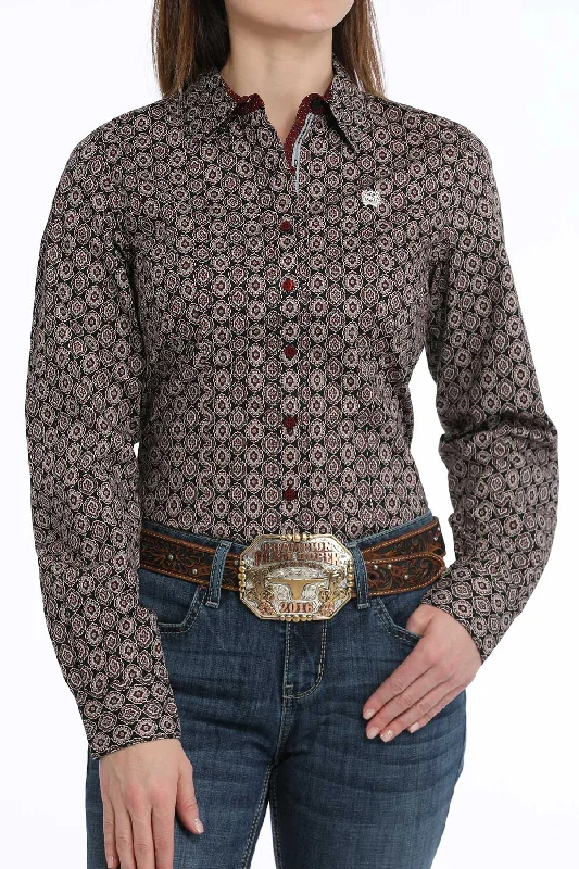 Cinch Women's Black Medallion Print Button Long Sleeve Western Shirt MSW9165062 Embroidered Appliqued Beaded