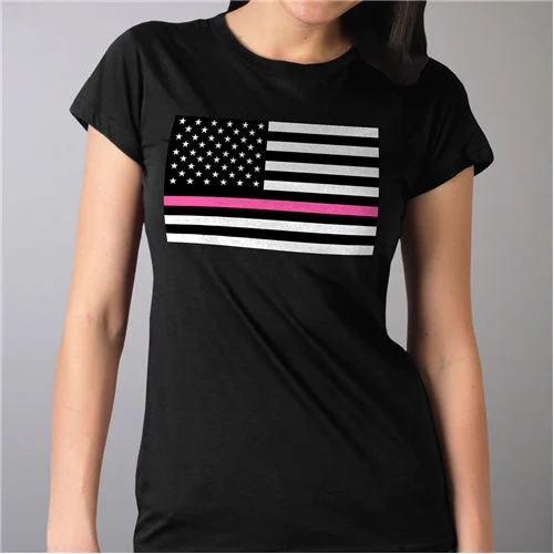 Full Cut Thin Pink Line American Flag T-Shirt Mesh Fabric Canvas Fabric Denim Fabric