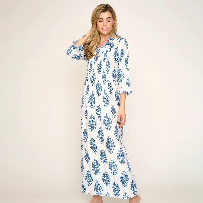 Cotton Annabel Maxi Dress in Fresh Blue & White Elegant Sleeveless Maxi Dress