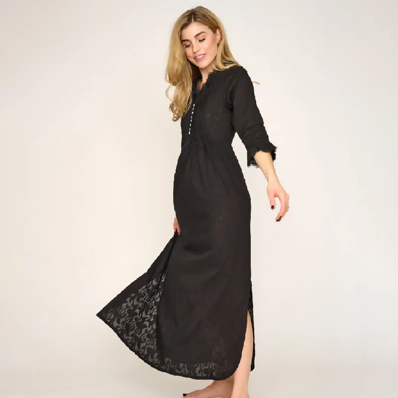 Cotton Annabel Maxi Dress in Hand Woven Black Trendy Printed Maxi Dress