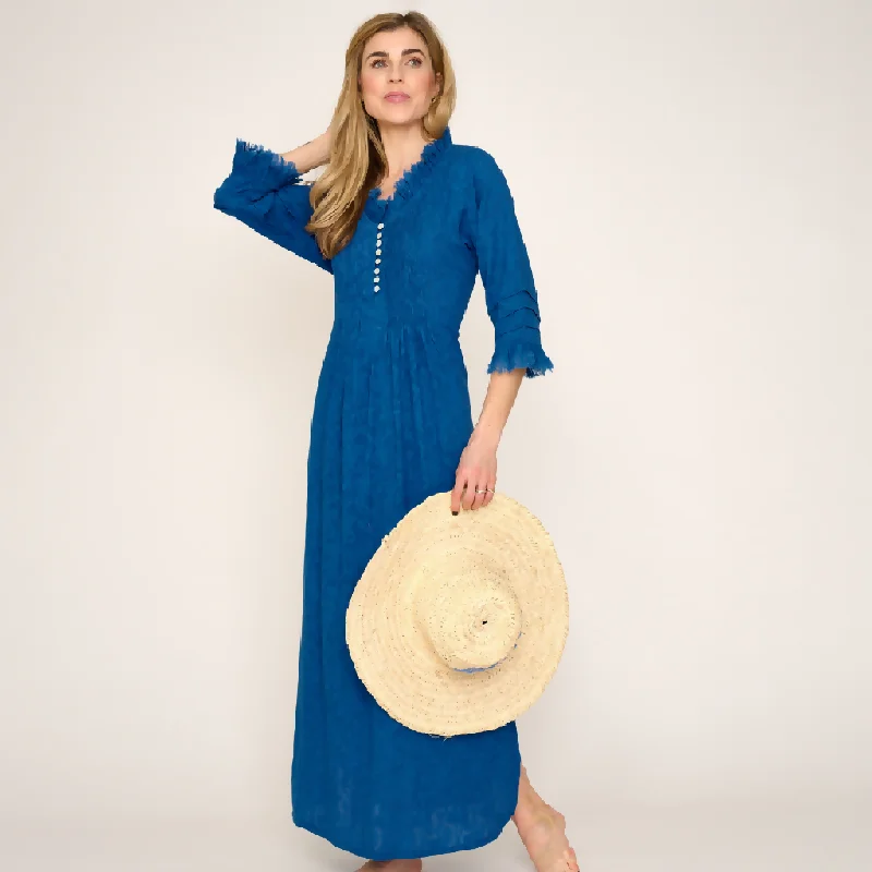 Cotton Annabel Maxi Dress in Hand Woven Blue Classic Tulle Maxi Dress