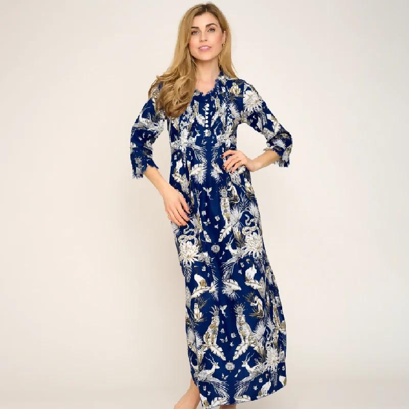 Cotton Annabel Maxi Dress in Navy Tropical Fashionable Chiffon Maxi Dress