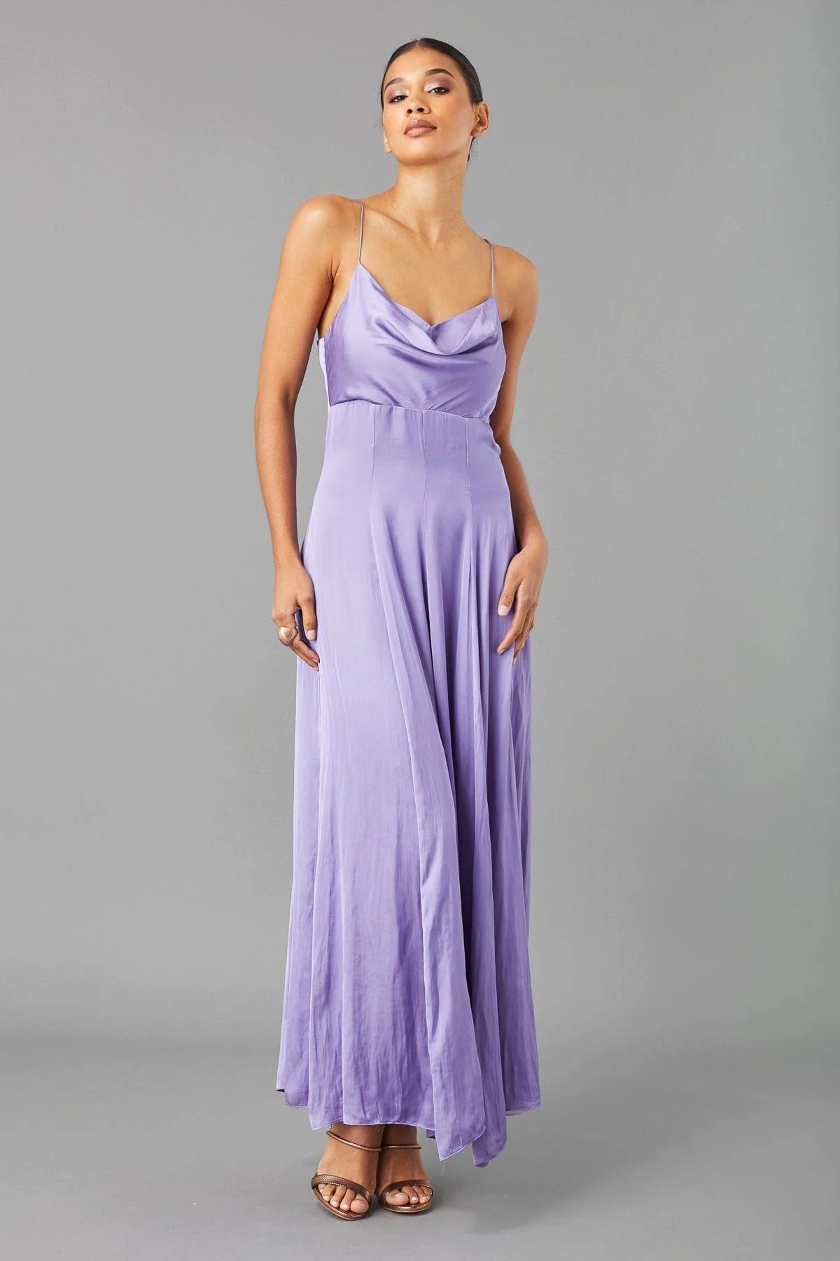 Cowl Neck Maxi Dress in Purple Cozy Ruffle Sleeve Maxi Dress