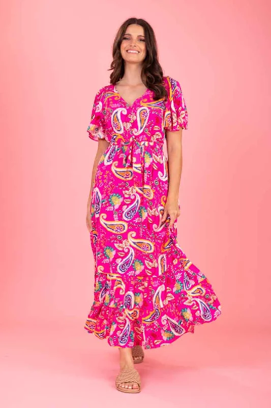 Daphine Maxi Dress Pink Paisley Trendy Ruffled Maxi Dress