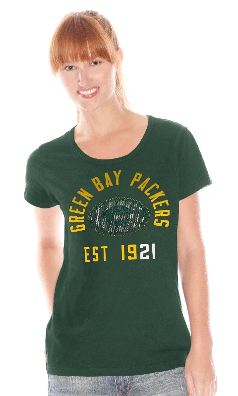 Green Bay Packers Rhinestone Touch by Alyssa Milano Women's Green Shirt Cashmere Blend Cotton Blend Poly Blend