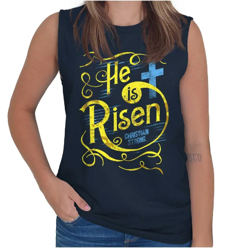 He Is Risen Sleeveless T-Shirt Graphic Embroidered Appliqued