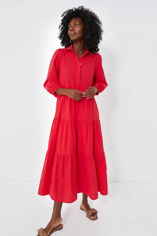 Hibiscus Red Mabel Maxi Dress Trendy Fit-and-Flare Maxi Dress