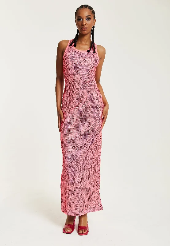 House Of Holland Pink Fishnet Maxi Dress Comfortable Maxi Dress with Belt