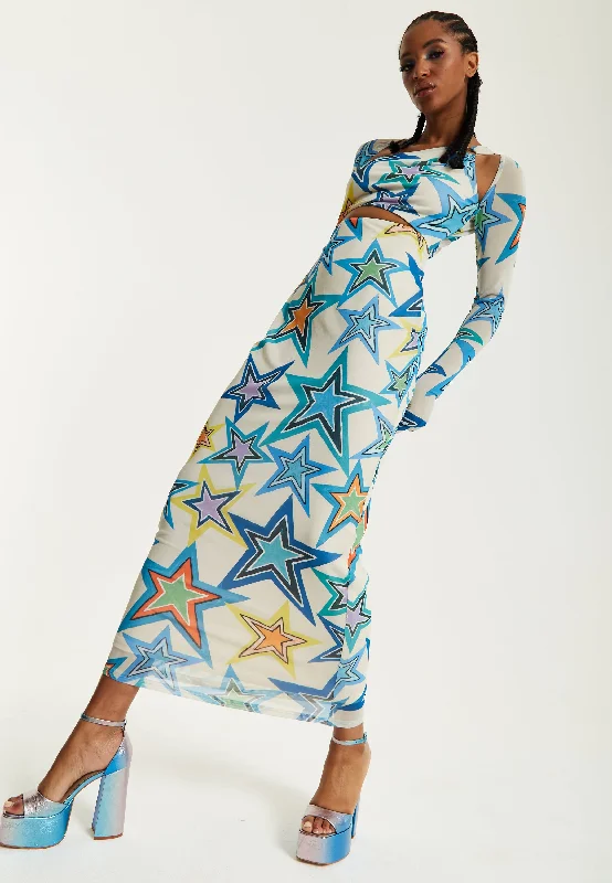 House of Holland Star Print Maxi Dress With Cut Out Details Fashionable Asymmetrical Maxi Dress