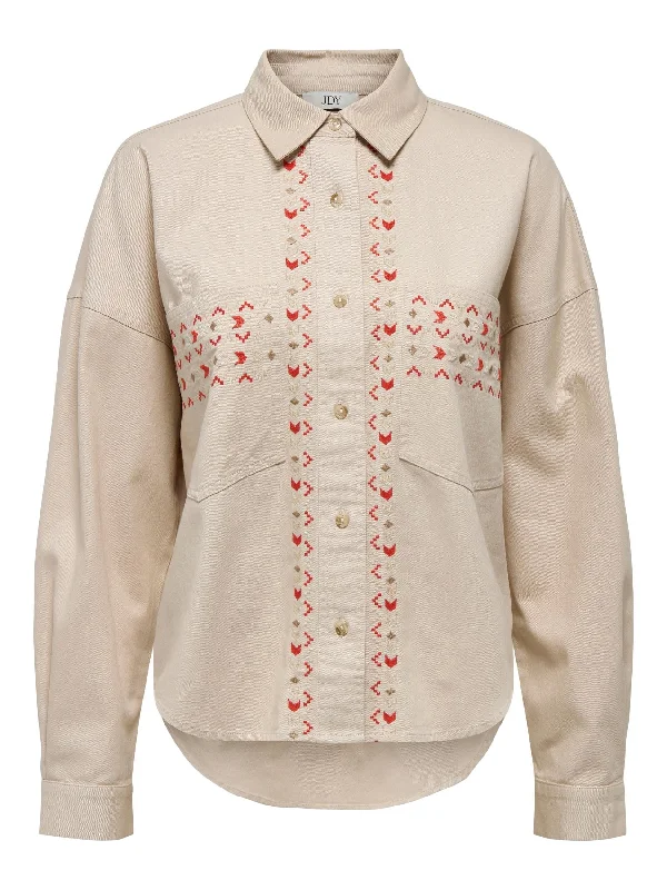 JDY Ladies Sonya Embroidered Overshirt-SAND Thin T-Shirt Open Front Quick Dry