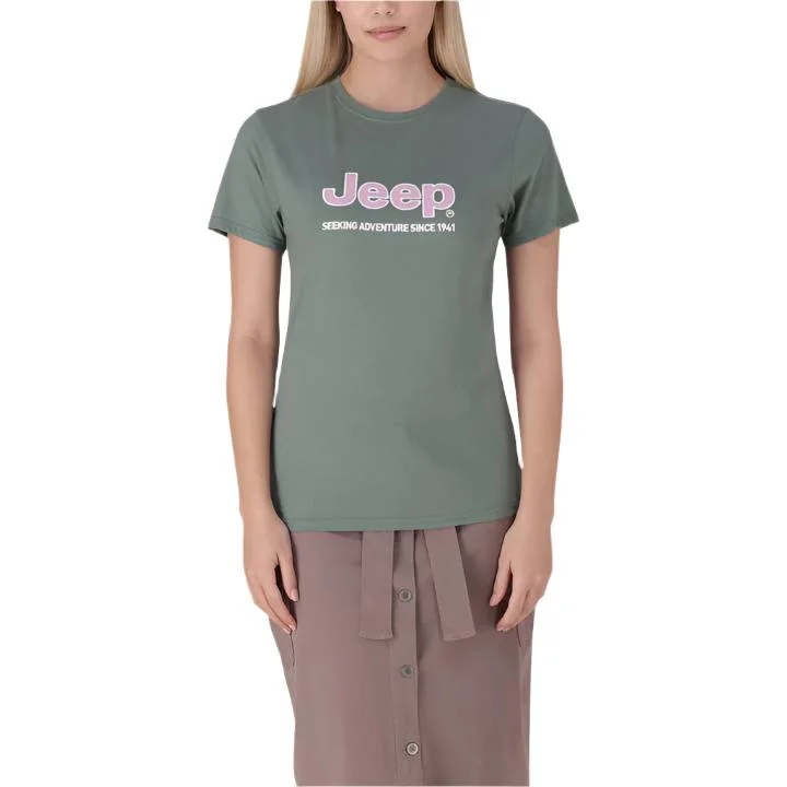 Jeep Jls24101 L - Organic Core Applique Tee Green Spandex Blend Rayon Blend Denim Blend