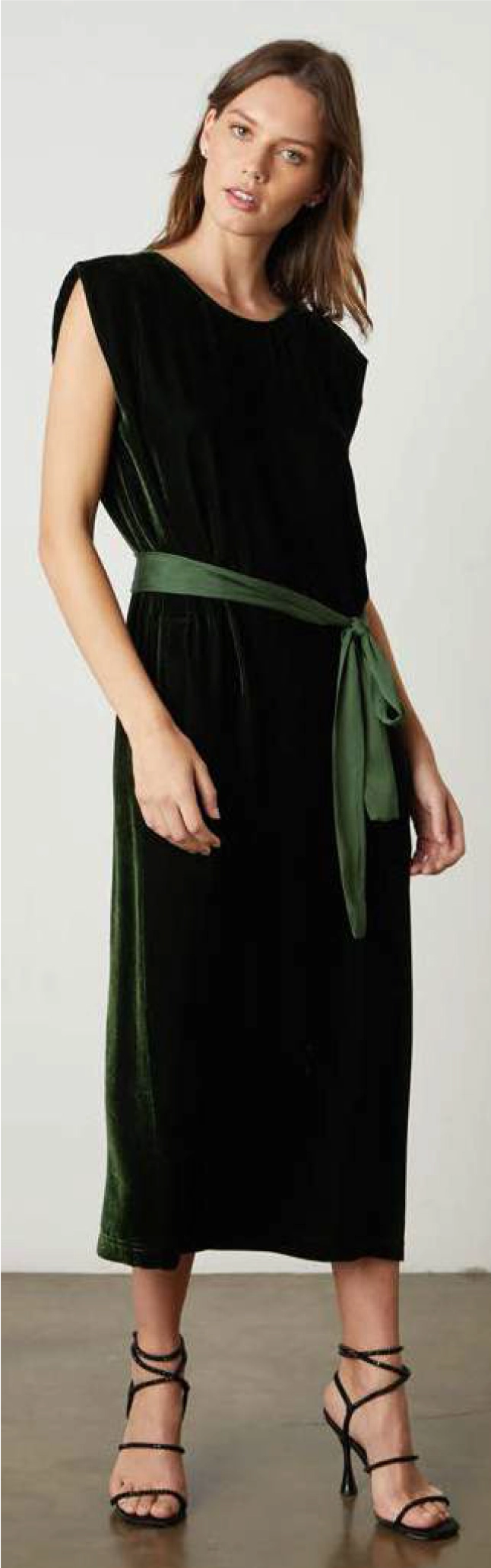 KANDACE Velvet Maxi Dress in Fern Trendy Maxi Dress with Belt