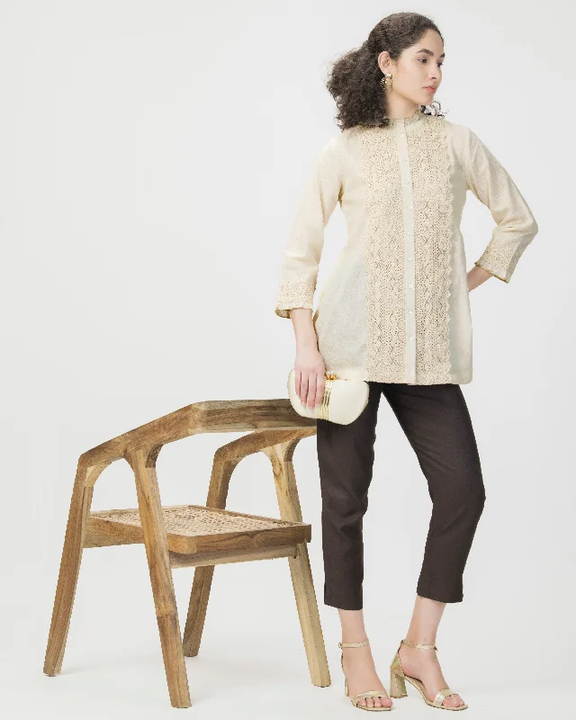 Lace Linen Shirt Elasticated Padded Insulated