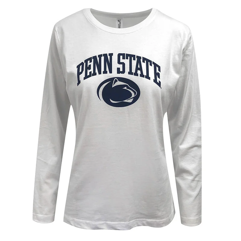 Ladies Penn State Over Lion Head Logo Long Sleeve T-Shirt Notch Collar Peter Pan Collar Cowl Neck