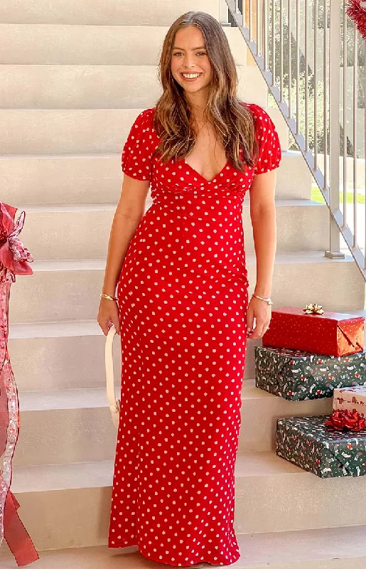 Lovella Red Polka Dot Maxi Dress Classic Black Maxi Dress