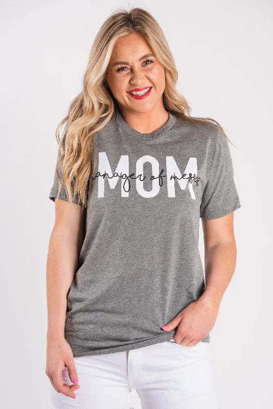 MOM Manager of Messes unisex short sleeve t-shirt grey Cotton Fabric Linen Fabric Terry Fabric