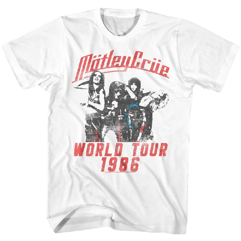 MOTLEY CRUE Eye-Catching T-Shirt, World Tour 1986 Solid Color Striped Floral