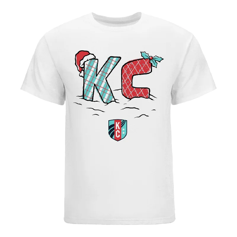 Unisex KC Current Holiday White Tee Front Pockets Side Pockets Patch Pockets