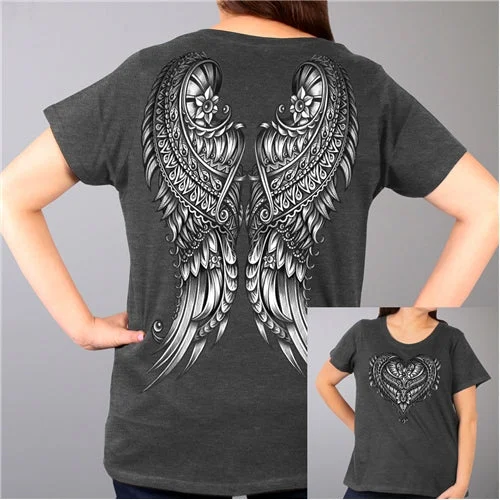 Ornate Angel Wings Curvy Ladies T-Shirt Spandex Blend Rayon Blend Denim Blend