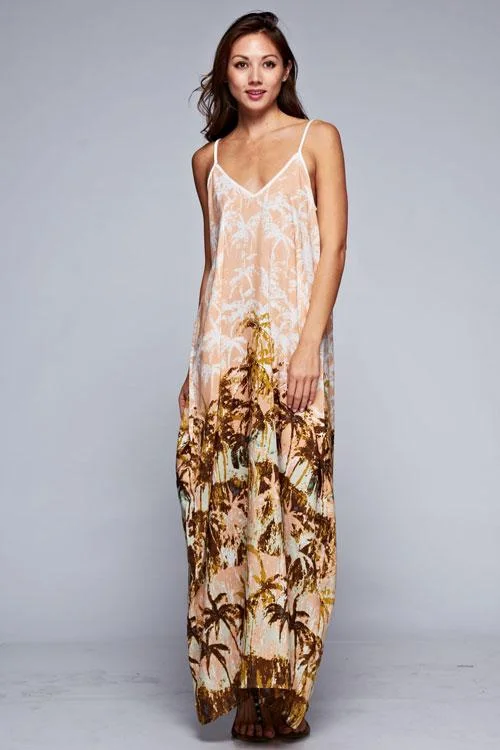 Palm Tree Maxi Dress Chic Boho Print Maxi Dress