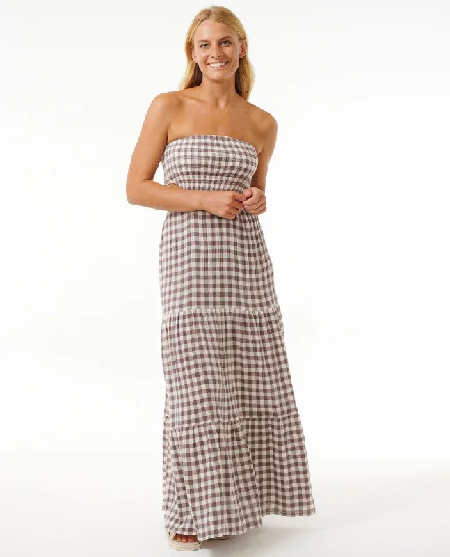 Rip Curl Premium Surf Check Maxi Dress Trendy A-Line Maxi Dress