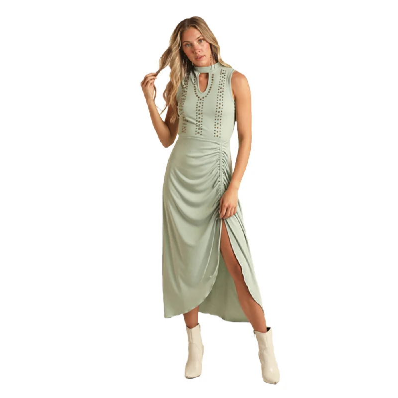 Rock & Roll Cowgirl Ribbed Jade Maxi Dress BWD0R03295 Fashionable Button-Down Maxi Dress