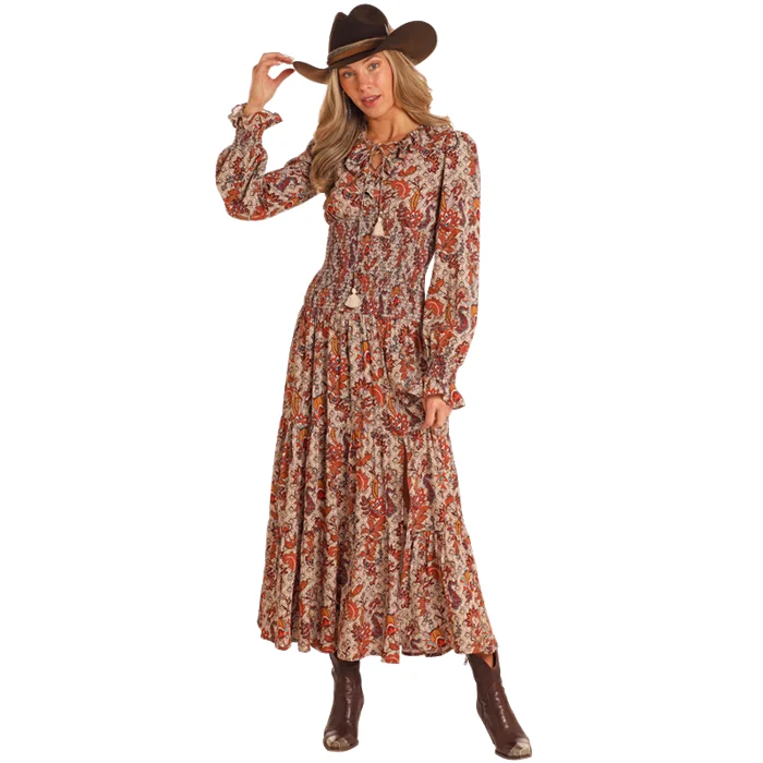 Rock & Roll Denim Ladies Floral Tiered Western Maxi Dress BWD2R05217 Cozy Ribbed Maxi Dress