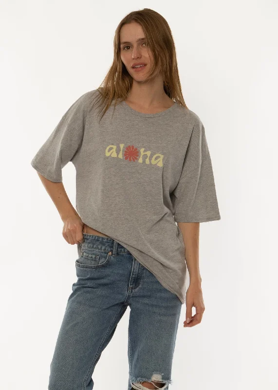 Sisstrevolution Aloha SS Knit Slouch Tee - Dark Grey Heather Asymmetrical Pockets Print