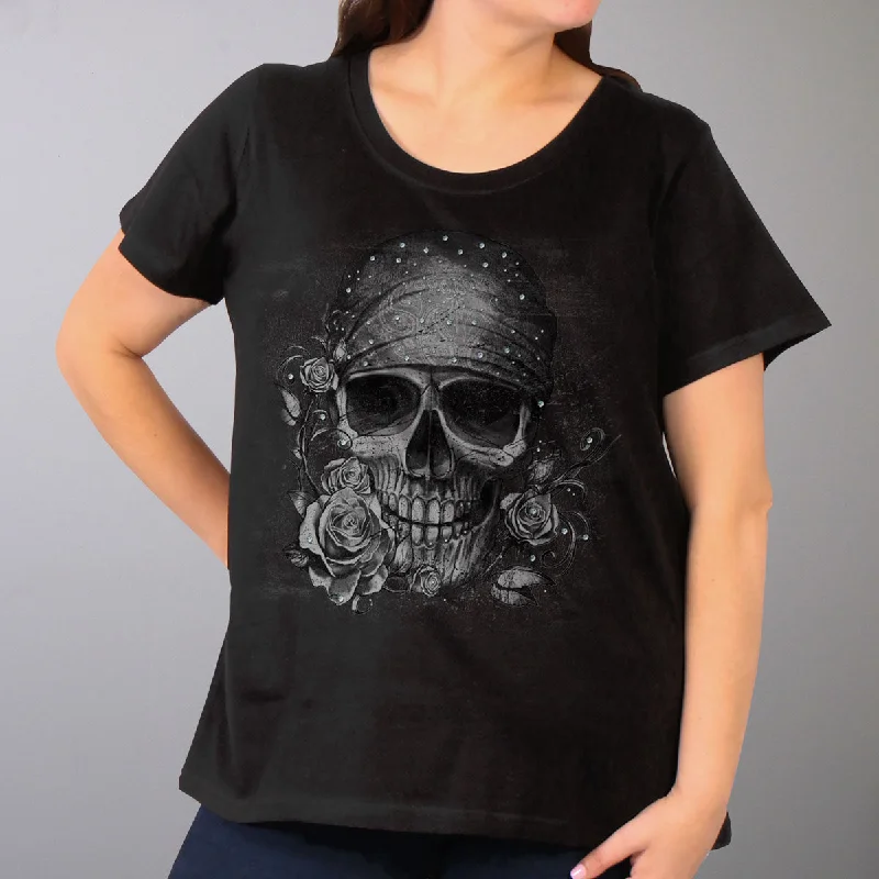 Skull Bandana Full Figured Ladies T-Shirt Beaded Sequined Faux Fur